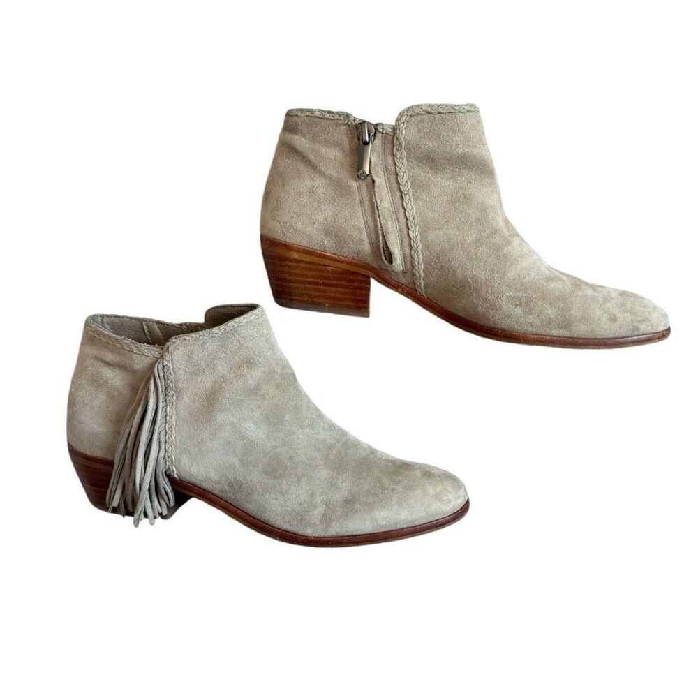 Sam Edelman Paige Fringe Ankle Bootie Women’s 7.5 Grey Suede Leather - Picture 7 of 10